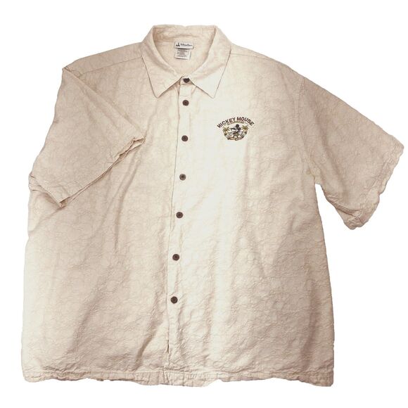 Disney Parks Hawaiian Shirt Mickey Mouse in Paradise Tan XXL Mens Beach Tiki - Picture 7 of 11